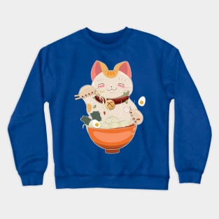 cat eating ramen in bowl Crewneck Sweatshirt